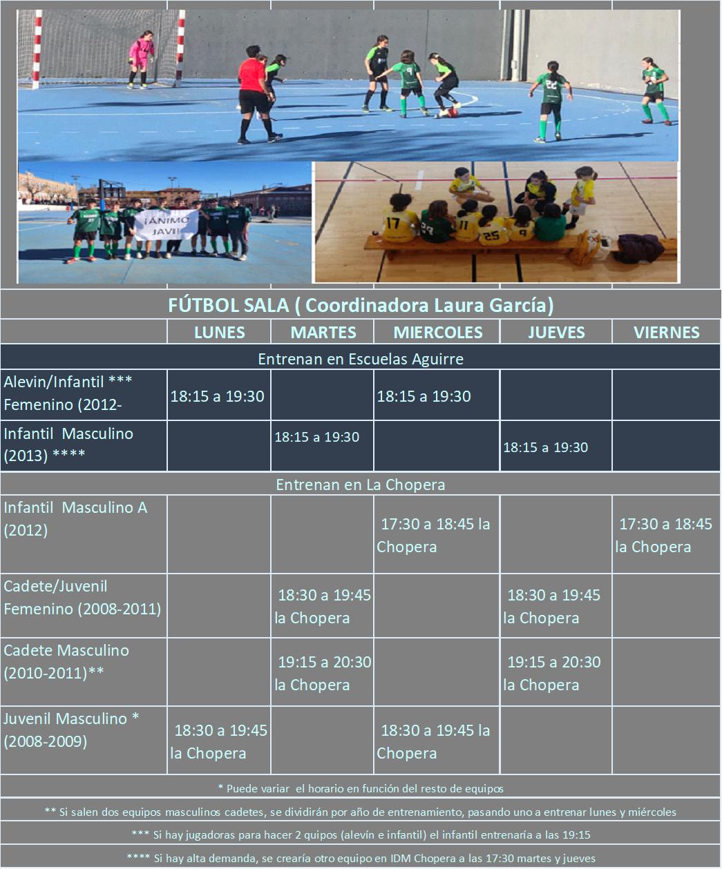 horarios_futsal25-26 Horarios provisionales Fútbol Sala